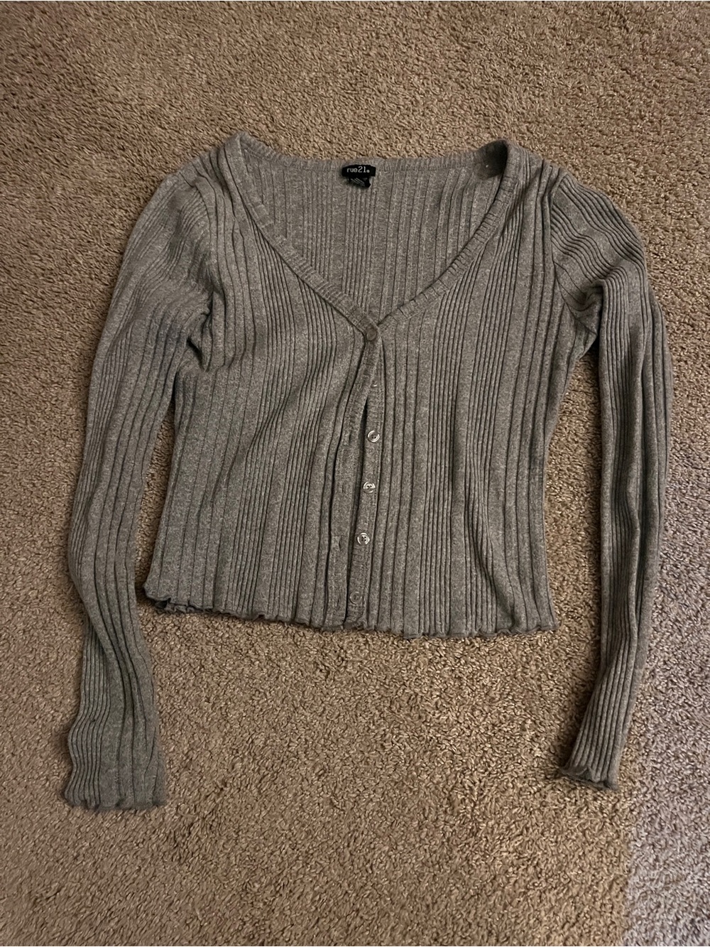 Rue21 Gray Ribbed Button-Front Cardigan size large